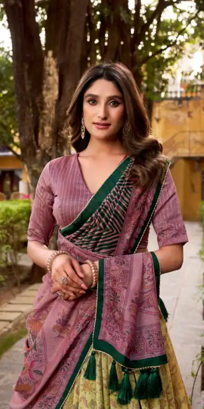 Onion Vichitra Silk Printed Lehenga Choli | Lehenga, Bollywood Lehenga, Creative Lehenga, Designer Lehenga, Embroidered Lehenga, Party Wear Lehenga