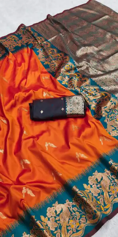 Orange Banarasi Silk Weaving Lace Zari Work Saree | Sarees, Bollywood Sarees, Creative Sarees, Designer Sarees, Embroidered Sarees, Ethnic Saree, Modern Digital sarees, Party Wear Sarees