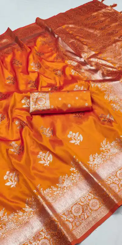 Orange Banarasi Silk Zari Lace Work Saree | Sarees, Bollywood Sarees, Creative Sarees, Designer Sarees, Embroidered Sarees, Ethnic Saree, Modern Digital sarees, Party Wear Sarees