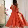 Orange Blooming Faux Embroidery Work Gown | Lehenga, Bollywood Lehenga, Creative Lehenga, Designer Lehenga, Embroidered Lehenga, Party Wear Lehenga