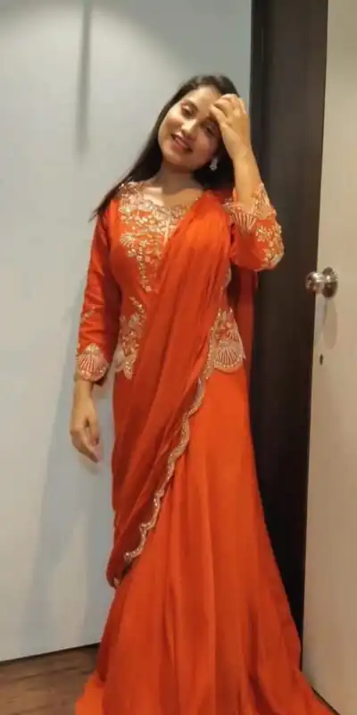 Orange Chinon Mirror Embroidery Work Lehenga Choli | Lehenga, Bollywood Lehenga, Creative Lehenga, Designer Lehenga, Embroidered Lehenga, Party Wear Lehenga