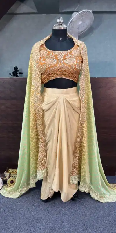 Orange Chinon Silk Embroidery Sequins Work Dhoti Suit | Jump Suits, Salwar suit, Casual Suits, Creative suits, Designer Suits, Palazzo Suits, Party Wear Suits, Patiala Suits, Straight Suits