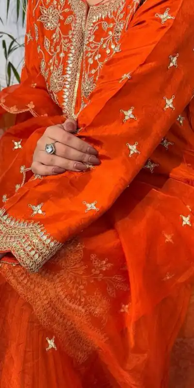 Orange Chinon Silk Embroidery Work Salwar Suit | Jump Suits, Salwar suit, Casual Suits, Creative suits, Designer Suits, Palazzo Suits, Party Wear Suits, Patiala Suits, Straight Suits