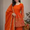 Orange Chinon Silk Embroidery Work Salwar Suit | Jump Suits, Salwar suit, Casual Suits, Creative suits, Designer Suits, Palazzo Suits, Party Wear Suits, Patiala Suits, Straight Suits