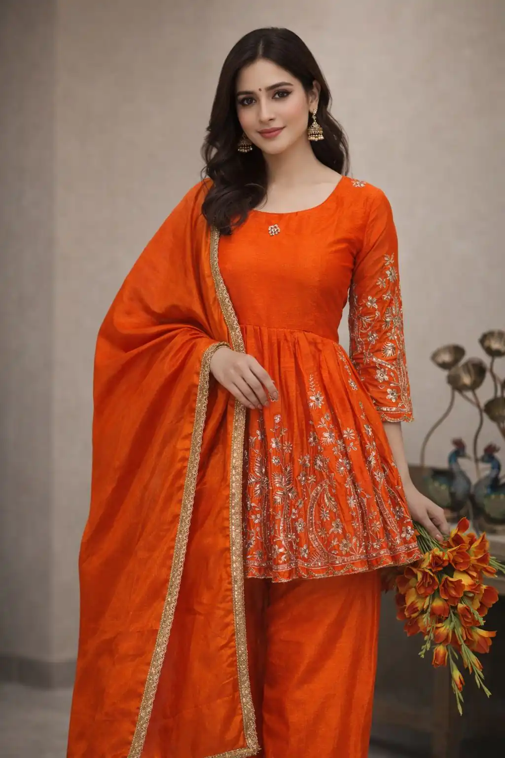 Orange Chinon Silk Embroidery Work Salwar Suit | Jump Suits, Salwar suit, Casual Suits, Creative suits, Designer Suits, Palazzo Suits, Party Wear Suits, Patiala Suits, Straight Suits