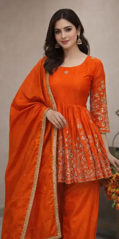 Orange Chinon Silk Embroidery Work Salwar Suit | Jump Suits, Salwar suit, Casual Suits, Creative suits, Designer Suits, Palazzo Suits, Party Wear Suits, Patiala Suits, Straight Suits