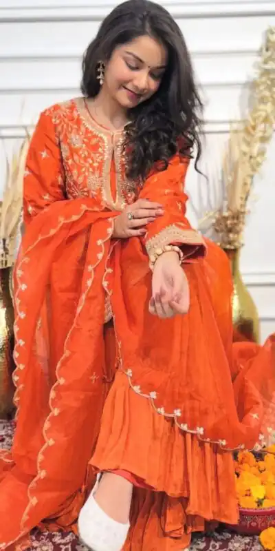 Orange Chinon Silk Lace Embroidery Work Salwar Suit | Jump Suits, Salwar suit, Casual Suits, Creative suits, Designer Suits, Palazzo Suits, Party Wear Suits, Patiala Suits, Straight Suits