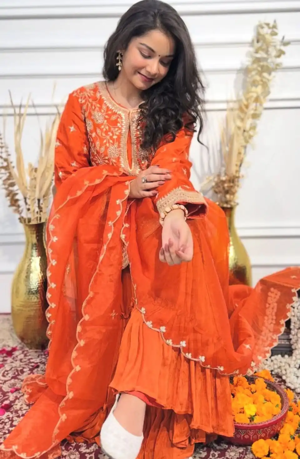 Orange Chinon Silk Lace Embroidery Work Salwar Suit | Jump Suits, Salwar suit, Casual Suits, Creative suits, Designer Suits, Palazzo Suits, Party Wear Suits, Patiala Suits, Straight Suits
