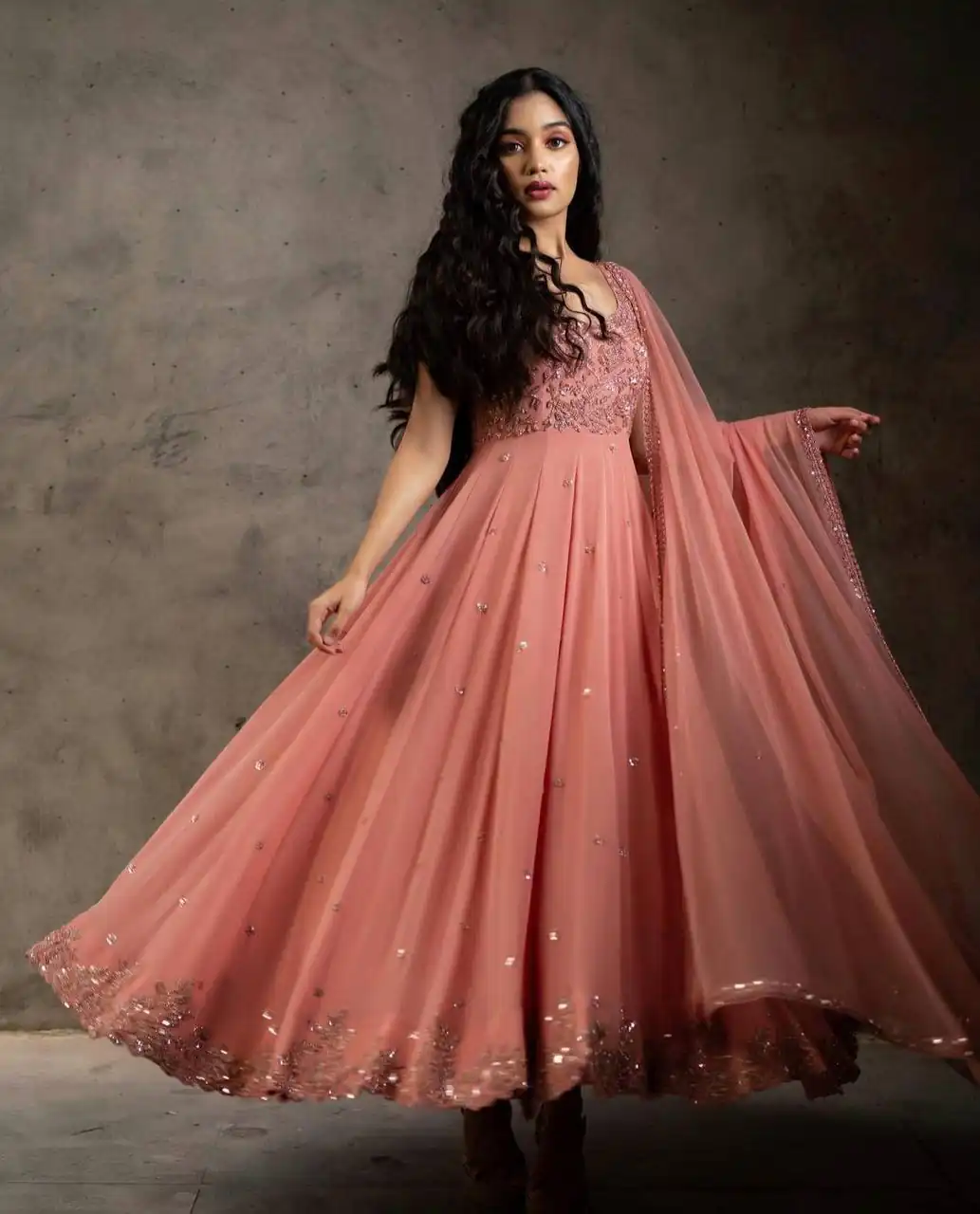 Orange Embroider Sequins Work Gown | Gowns, Bollywood Gowns, Creative Gowns, Designer Gowns, Embroidered Gowns, Party Wear Gowns, Straight Suits