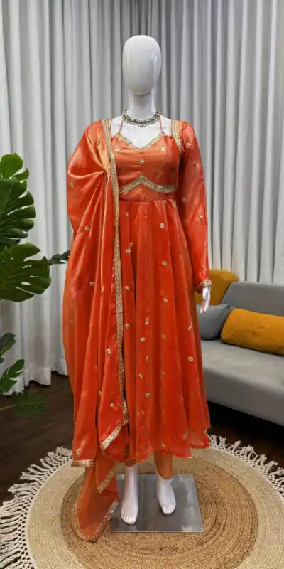Orange Fendy Silk Lace Work Salwar Suit | Jump Suits, Salwar suit, Casual Suits, Creative suits, Designer Suits, Palazzo Suits, Party Wear Suits, Patiala Suits, Straight Suits