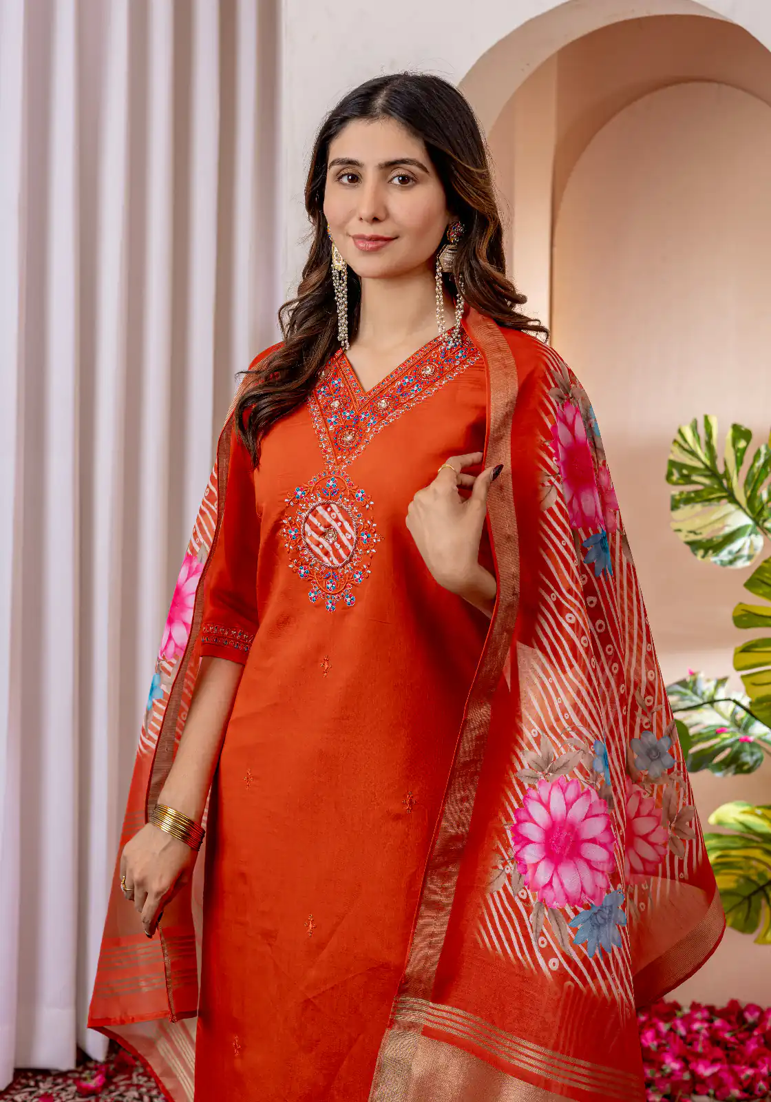 Orange Marina Silk Embroider Work Salwar Suit | Jump Suits, Salwar suit, Casual Suits, Creative suits, Designer Suits, Palazzo Suits, Party Wear Suits, Patiala Suits, Straight Suits