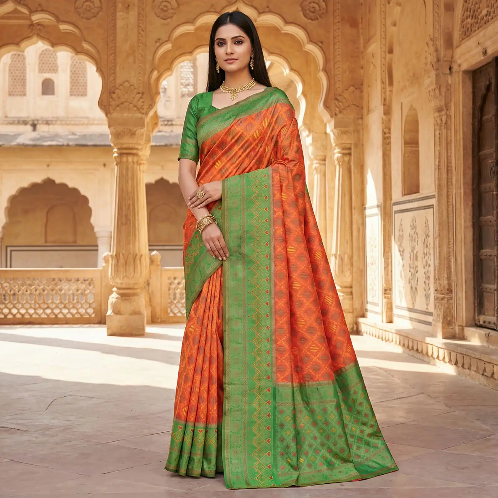 Orange Pochampalli Silk Lace Zari Work Saree | Sarees, Bollywood Sarees, Creative Sarees, Designer Sarees, Embroidered Sarees, Ethnic Saree, Modern Digital sarees, Party Wear Sarees