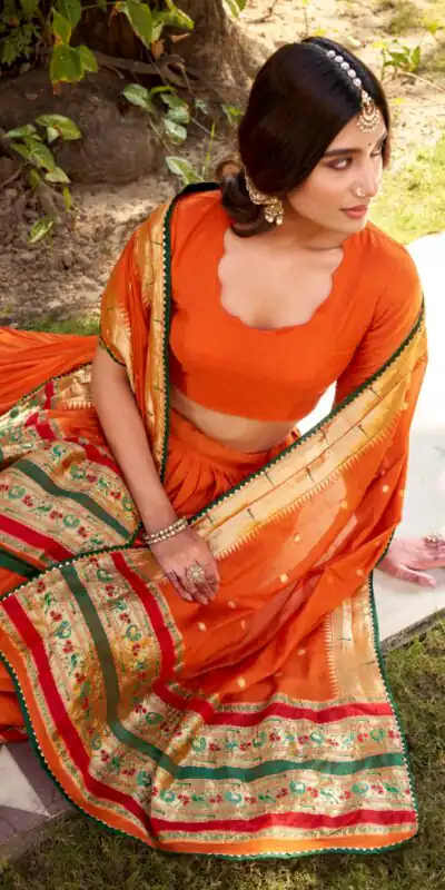 Orange Pure Chanderi Zari Weaving Work Lehenga Choli | Lehenga, Bollywood Lehenga, Creative Lehenga, Designer Lehenga, Embroidered Lehenga, Party Wear Lehenga