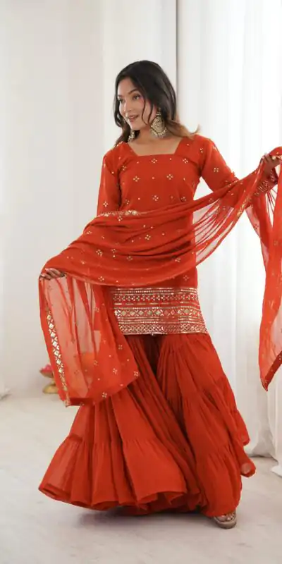 Orange Pure Georgette Sequence Work Salwar Suit | Jump Suits, Salwar suit, Casual Suits, Creative suits, Designer Suits, Palazzo Suits, Party Wear Suits, Patiala Suits, Straight Suits