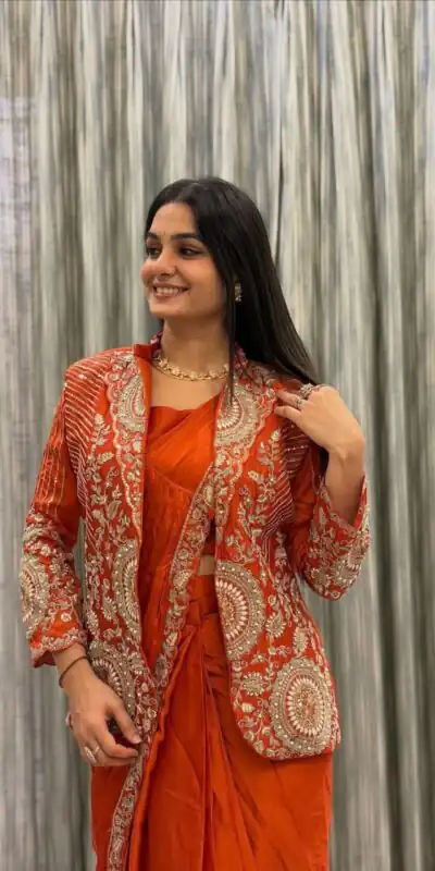 Orange Rangoli Silk Embroidery Work Saree | Sarees, Bollywood Sarees, Creative Sarees, Designer Sarees, Embroidered Sarees, Ethnic Saree, Modern Digital sarees, Party Wear Sarees