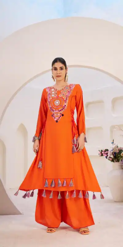 Orange Rayon Thread With Real Mirror Work Salwar Suit | Jump Suits, Salwar suit, Casual Suits, Creative suits, Designer Suits, Palazzo Suits, Party Wear Suits, Patiala Suits, Straight Suits