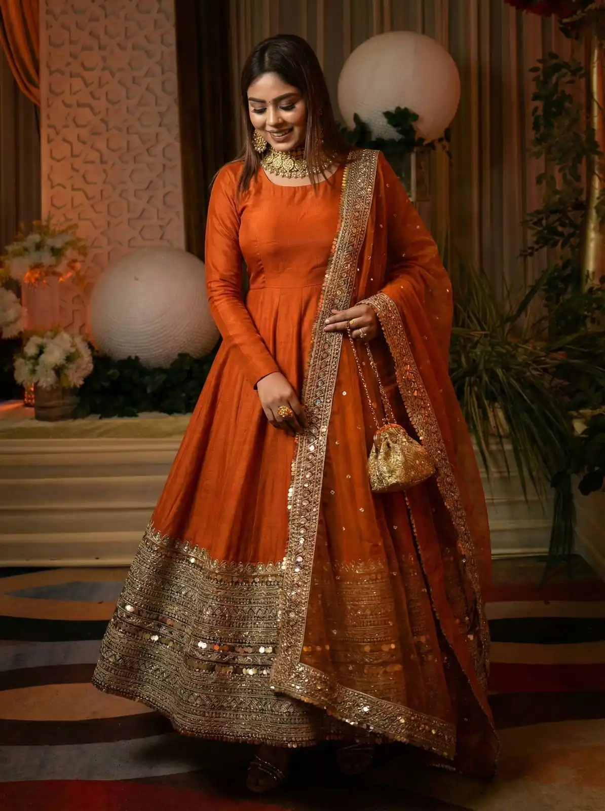 Orange Roman Silk Embroidery Lace Work Gown | Gowns, Bollywood Gowns, Creative Gowns, Designer Gowns, Embroidered Gowns, Party Wear Gowns