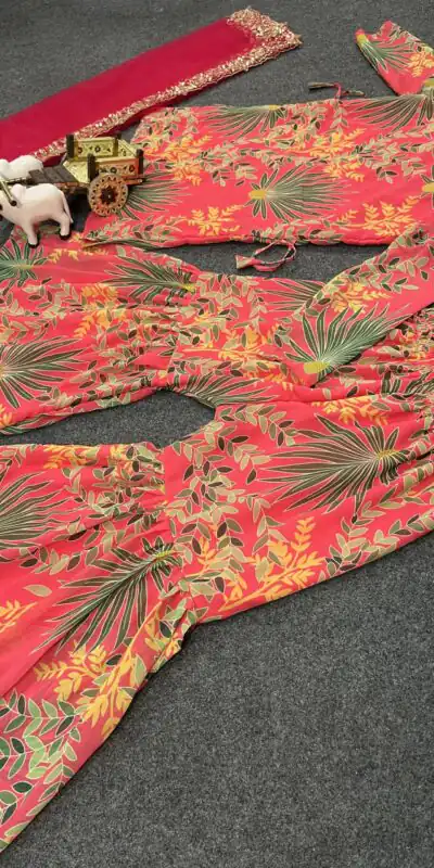 Orange Silk Faux Georgette Digital Print Salwar Suit | Jump Suits, Salwar suit, Casual Suits, Creative suits, Designer Suits, Palazzo Suits, Party Wear Suits, Patiala Suits, Straight Suits