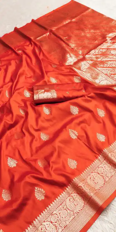 Orange Soft Banarasi Cotton Silk Zari Work Saree | Sarees, Bollywood Sarees, Creative Sarees, Designer Sarees, Embroidered Sarees, Ethnic Saree, Modern Digital sarees, Party Wear Sarees