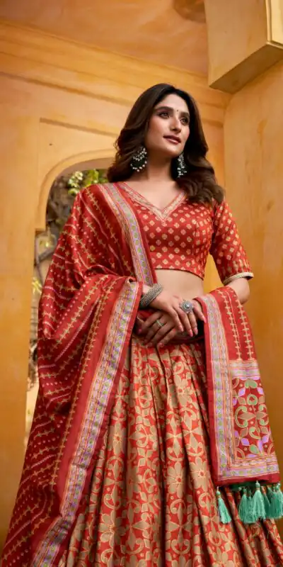 Orange Tasar Silk Gotta Patti Lace Work Lehenga Choli | Lehenga, Bollywood Lehenga, Creative Lehenga, Designer Lehenga, Embroidered Lehenga, Party Wear Lehenga
