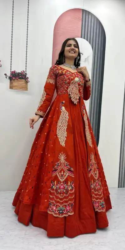 Orange Vichitra Sequence Work Lehenga Choli | Lehenga, Bollywood Lehenga, Creative Lehenga, Designer Lehenga, Embroidered Lehenga, Party Wear Lehenga
