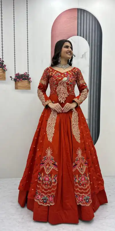 Orange Vichitra Sequence Work Lehenga Choli | Lehenga, Bollywood Lehenga, Creative Lehenga, Designer Lehenga, Embroidered Lehenga, Party Wear Lehenga