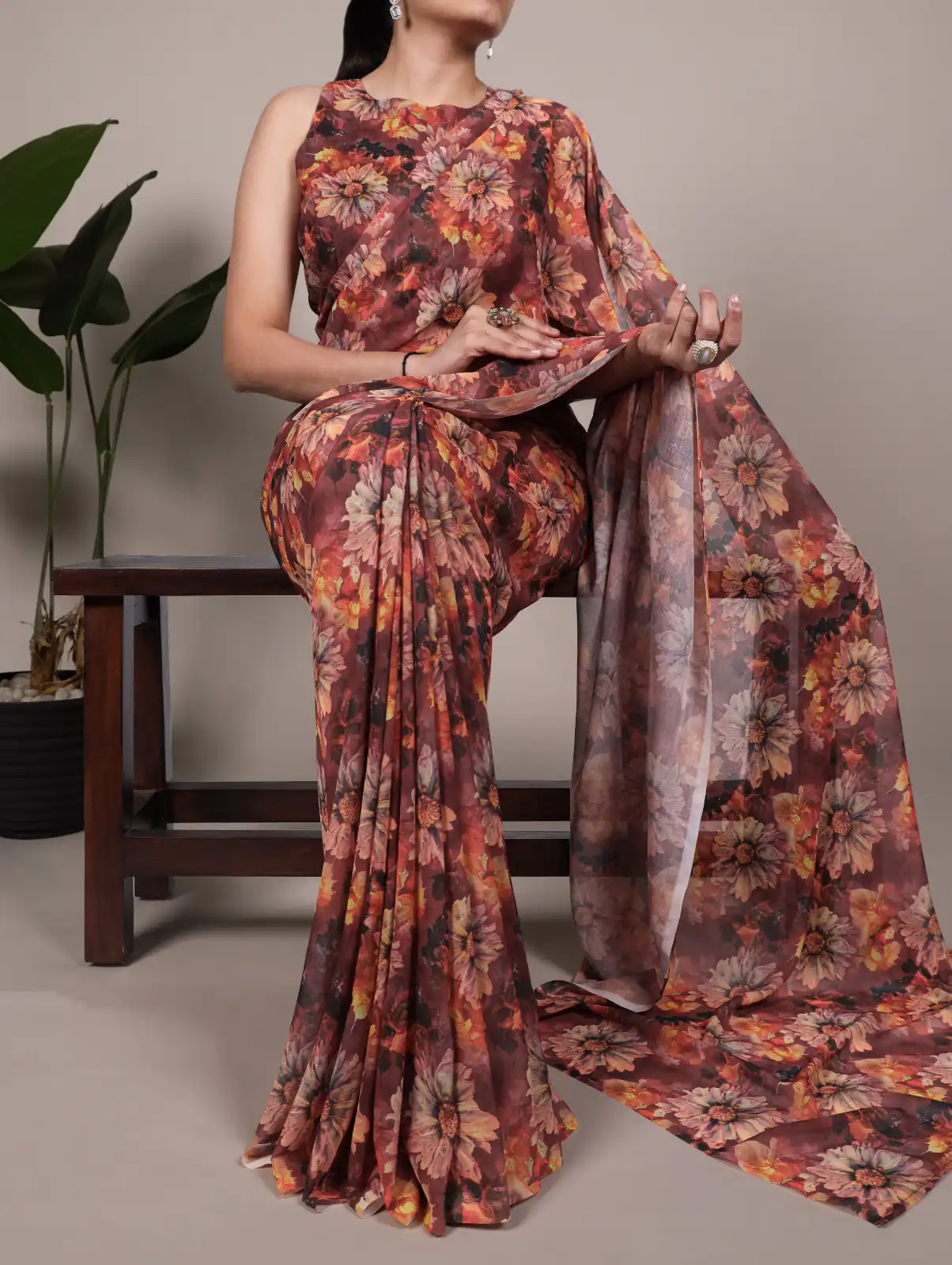 Orange Weightless Marbal Floral Print Saree | Sarees, Bollywood Sarees, Creative Sarees, Designer Sarees, Embroidered Sarees, Ethnic Saree, Modern Digital sarees, Party Wear Sarees