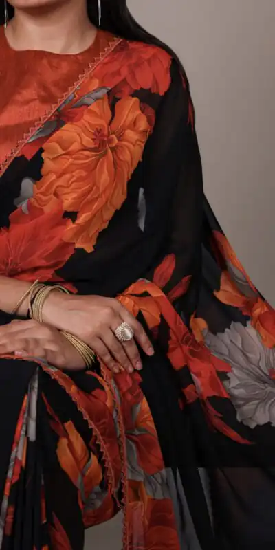 Orange Weightless Marbal Lace Border Work Saree | Sarees, Bollywood Sarees, Creative Sarees, Designer Sarees, Embroidered Sarees, Ethnic Saree, Modern Digital sarees, Party Wear Sarees
