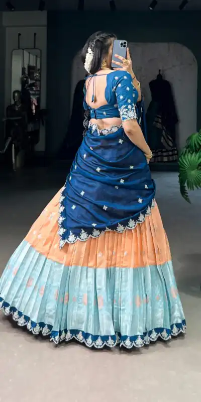 Orange Zari Kota Thread Lehenga Choli | Lehenga, Bollywood Lehenga, Creative Lehenga, Designer Lehenga, Embroidered Lehenga, Party Wear Lehenga