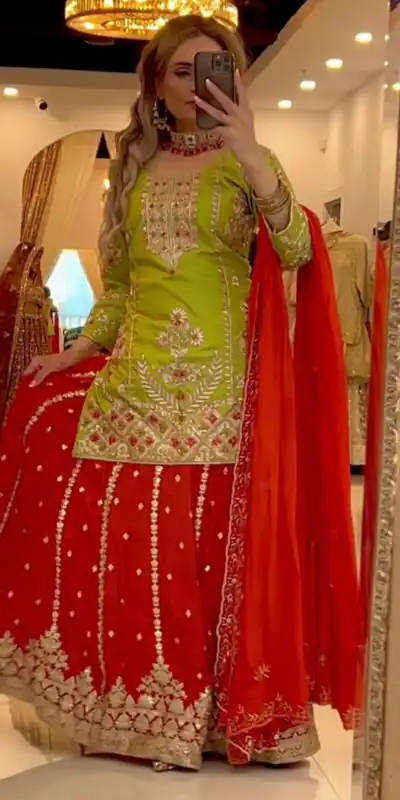 Parrot Green Chinnon Silk Embroidery Work Salwar Suit | Jump Suits, Salwar suit, Casual Suits, Creative suits, Designer Suits, Palazzo Suits, Party Wear Suits, Patiala Suits, Straight Suits