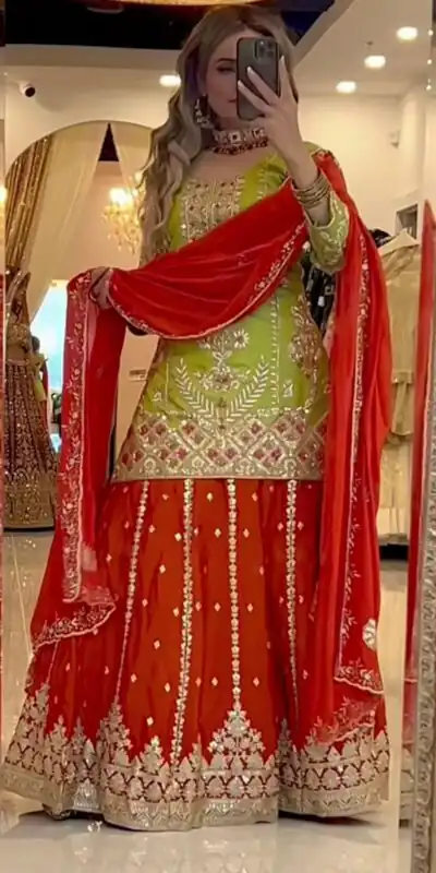 Parrot Green Chinnon Silk Embroidery Work Salwar Suit | Jump Suits, Salwar suit, Casual Suits, Creative suits, Designer Suits, Palazzo Suits, Party Wear Suits, Patiala Suits, Straight Suits