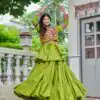 Parrot Green Pure Cotton Mirror Gamthi Work Lehenga Choli | Lehenga, Bollywood Lehenga, Creative Lehenga, Designer Lehenga, Embroidered Lehenga, Party Wear Lehenga