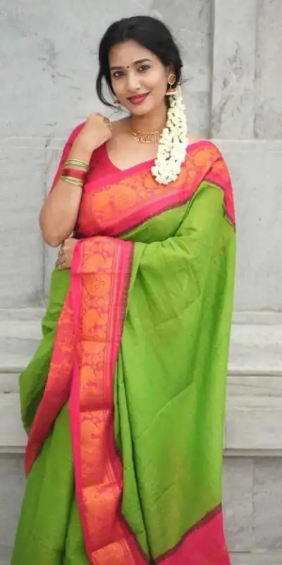 Parrot Green Soft Lichi Silk With Lace Saree | Sarees, Bollywood Sarees, Creative Sarees, Designer Sarees, Embroidered Sarees, Ethnic Saree, Modern Digital sarees, Party Wear Sarees