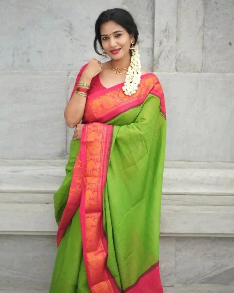 Parrot Green Soft Lichi Silk With Lace Saree | Sarees, Bollywood Sarees, Creative Sarees, Designer Sarees, Embroidered Sarees, Ethnic Saree, Modern Digital sarees, Party Wear Sarees