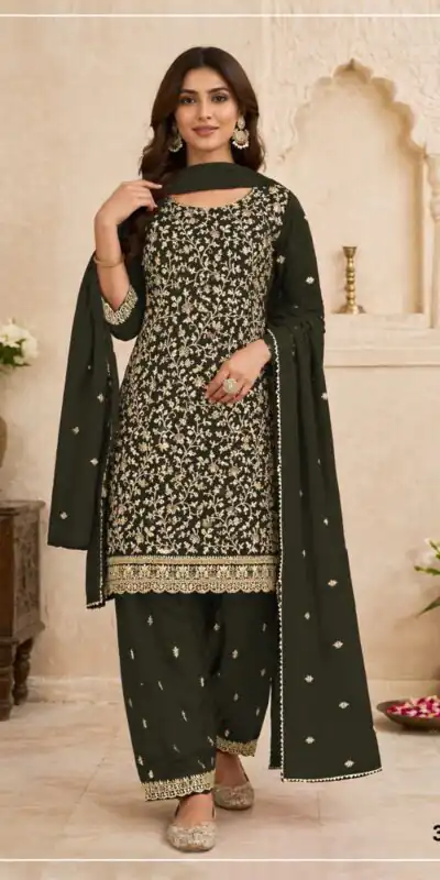 FC 3114 Green Blooming Fox Georgette Salwar Suit with Embroidery Work. Exclusive Offer ₹2499. Delivery 4-6 Working Days. Shop now. | Jump Suits, Salwar suit, Casual Suits, Creative suits, Designer Suits, Palazzo Suits, Party Wear Suits, Patiala Suits, Straight Suits