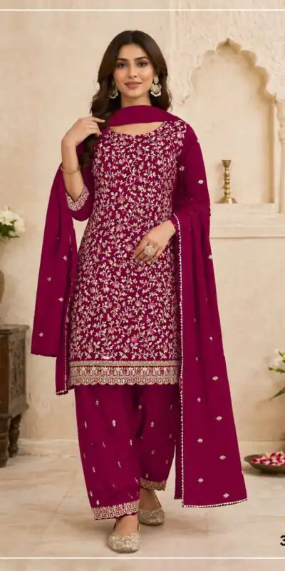 FC 3114 Red Blooming Fox Georgette Salwar Suit with Embroidery Work. Exclusive Offer ₹2499. Delivery 4-6 Working Days. Shop now. | Jump Suits, Salwar suit, Casual Suits, Creative suits, Designer Suits, Palazzo Suits, Party Wear Suits, Patiala Suits, Straight Suits