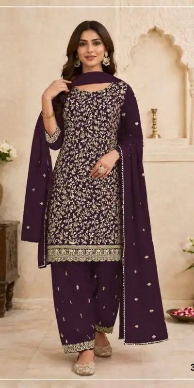 FC 3114 Wine Blooming Fox Georgette Salwar Suit with Embroidery Work. Exclusive Offer ₹2499. Delivery 4-6 Working Days. Shop now. | Jump Suits, Salwar suit, Casual Suits, Creative suits, Designer Suits, Palazzo Suits, Party Wear Suits, Patiala Suits, Straight Suits