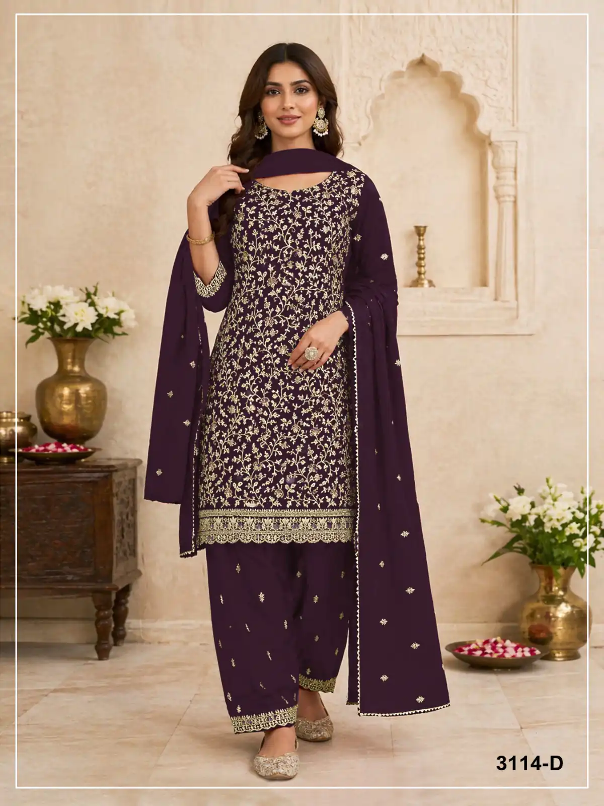 FC 3114 Wine Blooming Fox Georgette Salwar Suit with Embroidery Work. Exclusive Offer ₹2499. Delivery 4-6 Working Days. Shop now. | Jump Suits, Salwar suit, Casual Suits, Creative suits, Designer Suits, Palazzo Suits, Party Wear Suits, Patiala Suits, Straight Suits