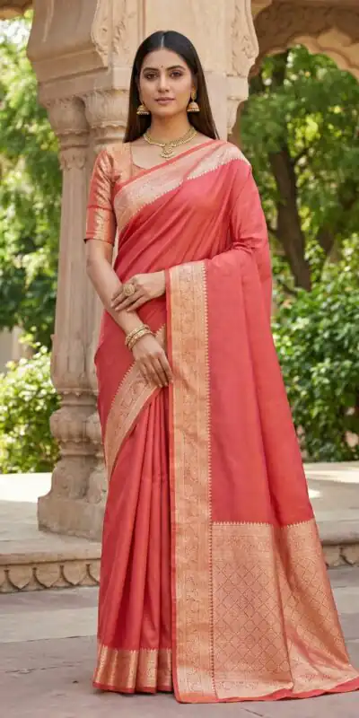 Peach Banarasi Gala Silk Gold Zari Work Saree | Sarees, Bollywood Sarees, Creative Sarees, Designer Sarees, Embroidered Sarees, Ethnic Saree, Modern Digital sarees, Party Wear Sarees