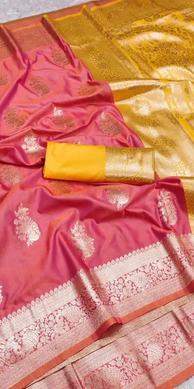 Peach Banarasi Silk Zari Lace Work All Over Saree | Sarees, Bollywood Sarees, Creative Sarees, Designer Sarees, Embroidered Sarees, Ethnic Saree, Modern Digital sarees, Party Wear Sarees