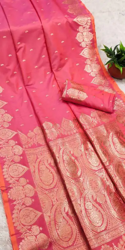 Peach Banarasi Silk Zari Work Saree | Sarees, Bollywood Sarees, Creative Sarees, Designer Sarees, Embroidered Sarees, Ethnic Saree, Modern Digital sarees, Party Wear Sarees