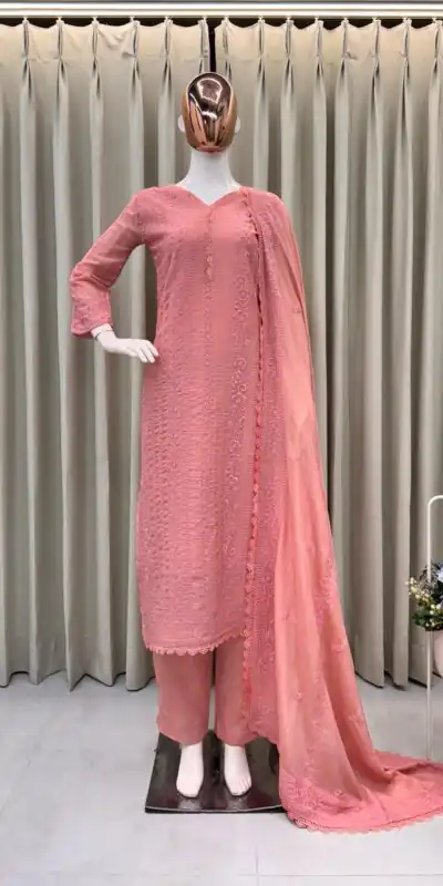 Peach Chinon Cotton Thread Embroidery Work Salwar Suit | Jump Suits, Salwar suit, Casual Suits, Creative suits, Designer Suits, Palazzo Suits, Party Wear Suits, Patiala Suits, Straight Suits