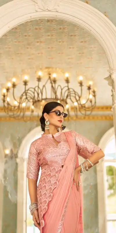 Peach Chinon Embroidery Work Lace Border Saree | Sarees, Bollywood Sarees, Creative Sarees, Designer Sarees, Embroidered Sarees, Ethnic Saree, Modern Digital sarees, Party Wear Sarees
