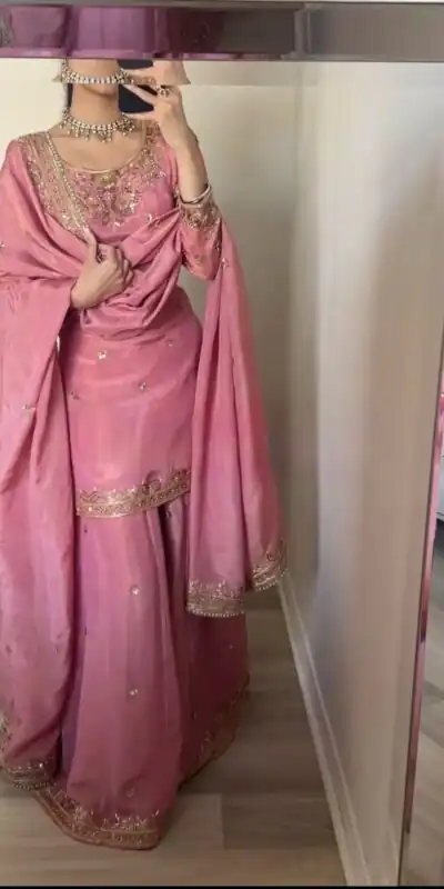 Peach Chinon Silk Sequence Work Salwar Suit | Jump Suits, Salwar suit, Casual Suits, Creative suits, Designer Suits, Palazzo Suits, Party Wear Suits, Patiala Suits, Straight Suits