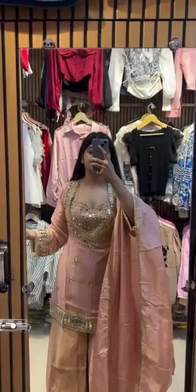 Peach Cosmos Embroidery Mirror Work Salwar Suit | Jump Suits, Salwar suit, Casual Suits, Creative suits, Designer Suits, Palazzo Suits, Party Wear Suits, Patiala Suits, Straight Suits