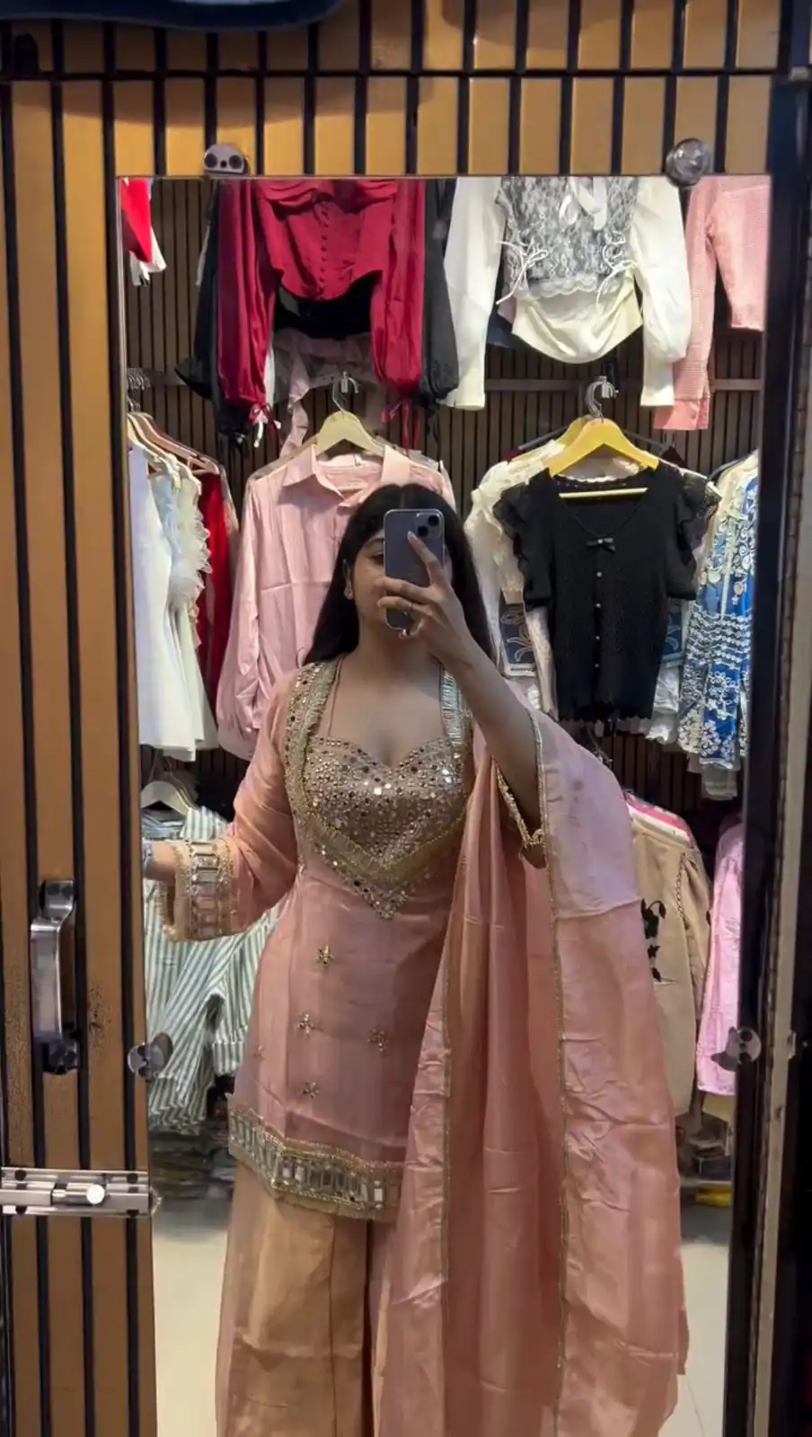 Peach Cosmos Embroidery Mirror Work Salwar Suit | Jump Suits, Salwar suit, Casual Suits, Creative suits, Designer Suits, Palazzo Suits, Party Wear Suits, Patiala Suits, Straight Suits