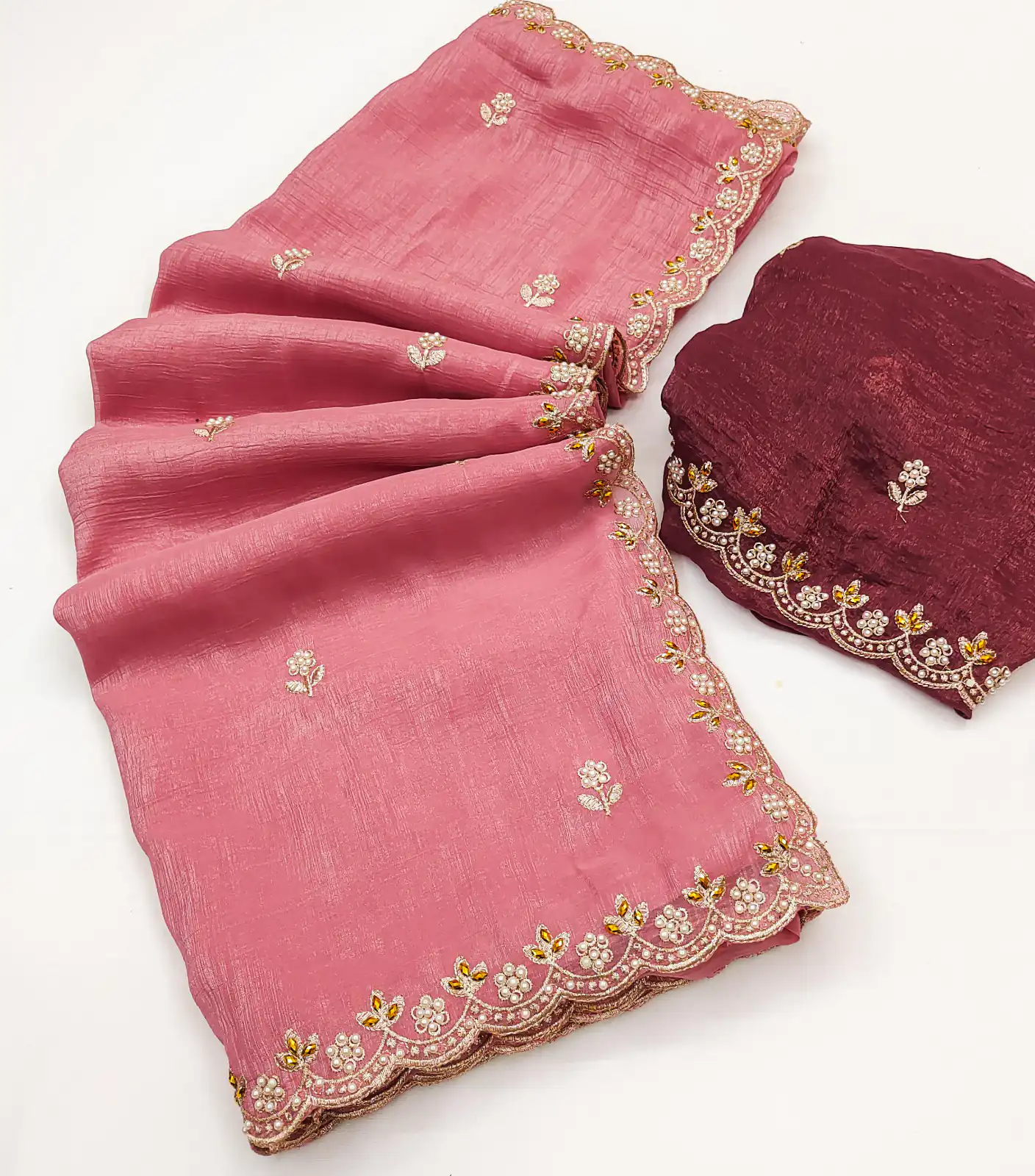 Peach Crunchy Chiffon Embroidery Work Saree | Sarees, Bollywood Sarees, Creative Sarees, Designer Sarees, Embroidered Sarees, Ethnic Saree, Modern Digital sarees, Party Wear Sarees