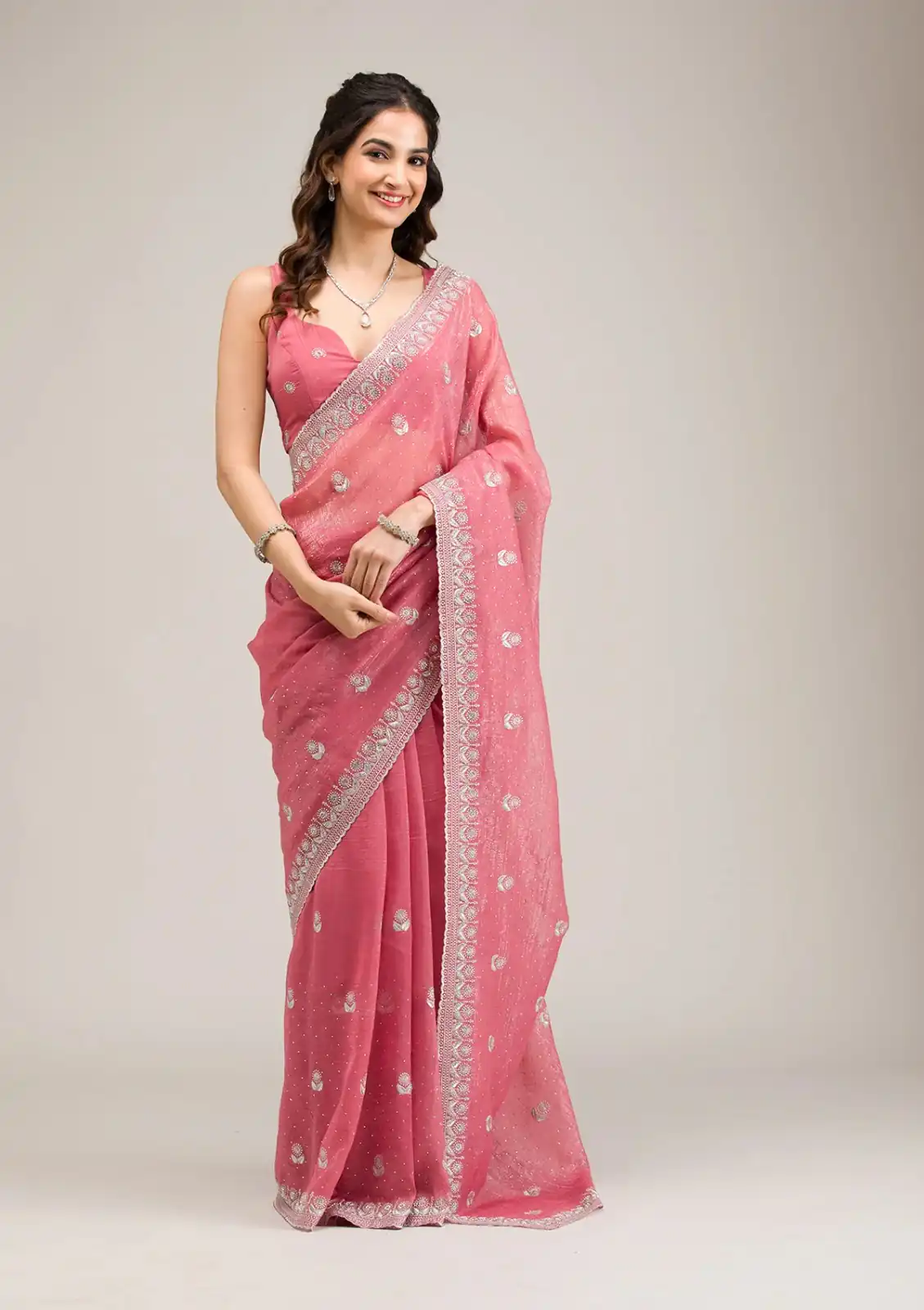 Peach Crunchy Ciffon Embroidery Zari Work Saree | Sarees, Bollywood Sarees, Creative Sarees, Designer Sarees, Embroidered Sarees, Ethnic Saree, Modern Digital sarees, Party Wear Sarees