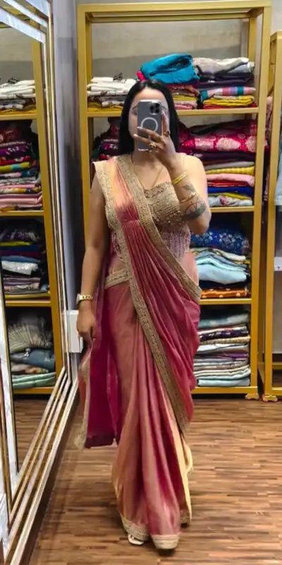 Peach Fandy Satin Lace Embroidery Work Saree | Sarees, Bollywood Sarees, Creative Sarees, Designer Sarees, Embroidered Sarees, Ethnic Saree, Modern Digital sarees, Party Wear Sarees