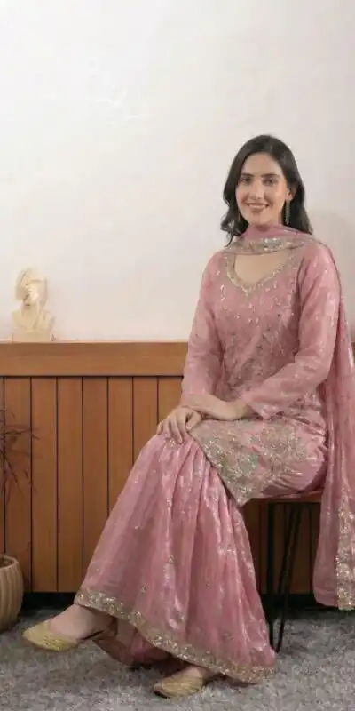 Peach Fendy Embroidery Bead Work Salwar Suit | Jump Suits, Salwar suit, Casual Suits, Creative suits, Designer Suits, Palazzo Suits, Party Wear Suits, Patiala Suits, Straight Suits